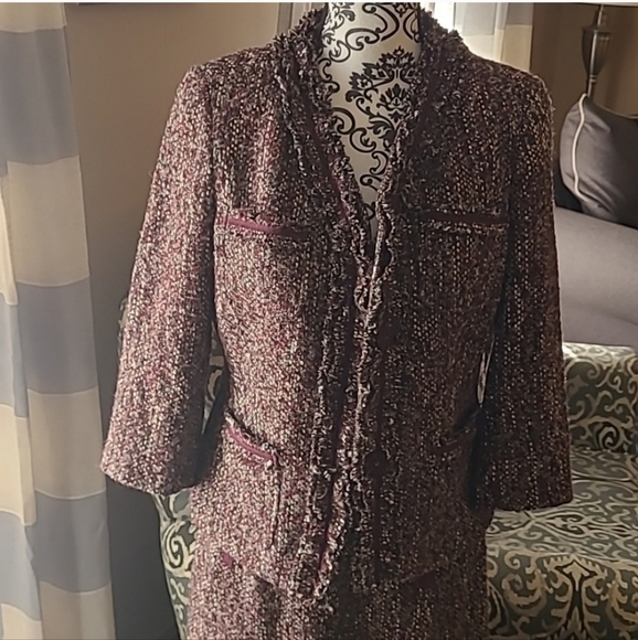 Talbots wool blend skirt blazer suit sz 8 and 12 petite gray maroon black tweed - Picture 9 of 9